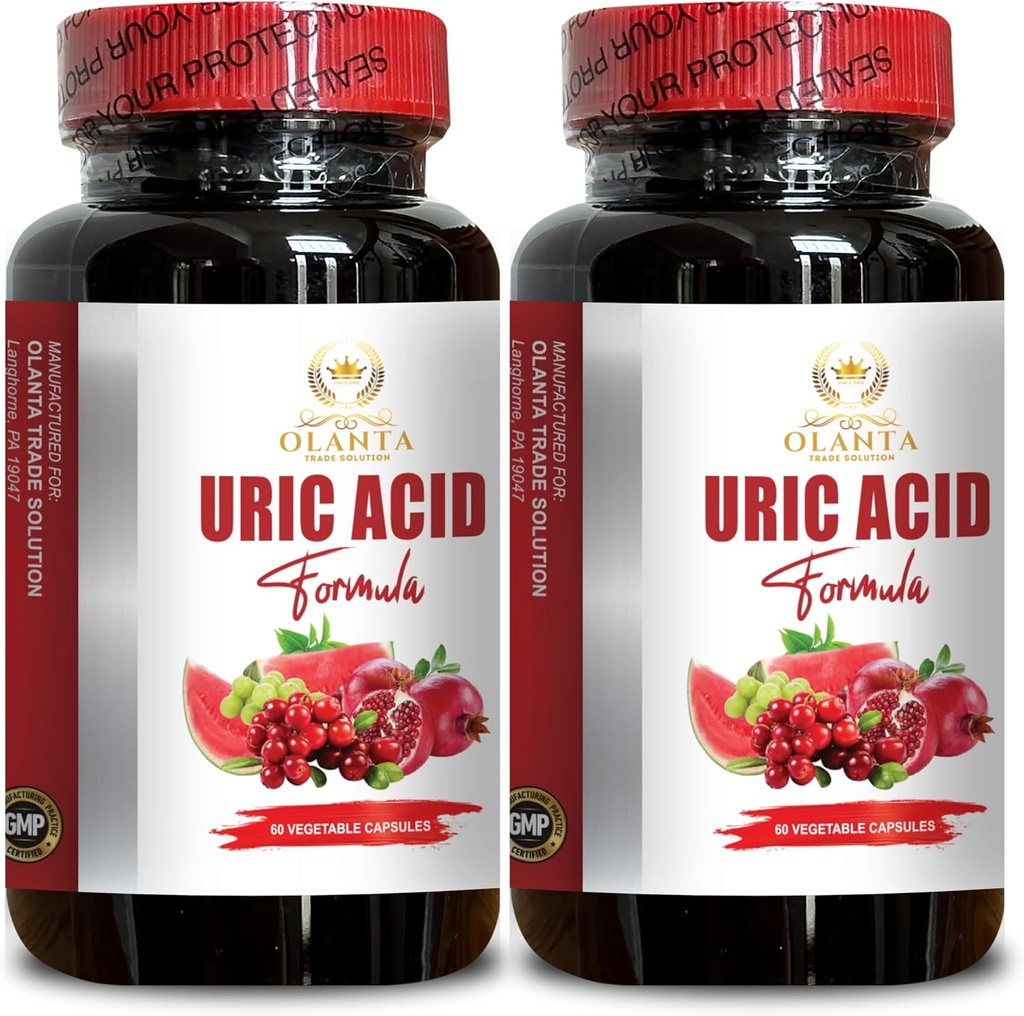 Genérico Natural URIC Ácido Fórmula - Agua Retención Alivio, Agua Away Capsules, Diurético Pills for Water Retention, Uric Acid Solution, Milk Thistle - 2 Bottles