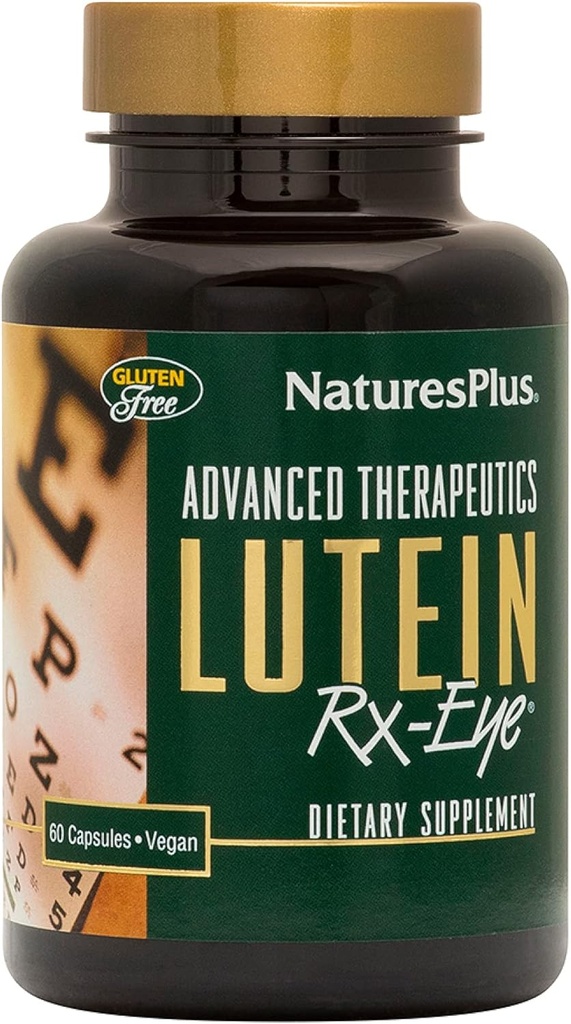 Natures Plus Advanced Therapeutics Lutein Rx-Eye - 20 mg, 60 cápsulas vegetarianas - Función del ojo Apoyo Suplemento mejorado con Zeaxanthin, Antioxidante - Sin gluten - 20 piezas