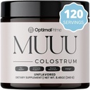 Optimal Prime - MUUU Bovine Colostrum Suplemento y Superfood Powder para Gut Health, Bloating, Immune Support, Hair, Skin y Nails Unflavored, 120 Servings