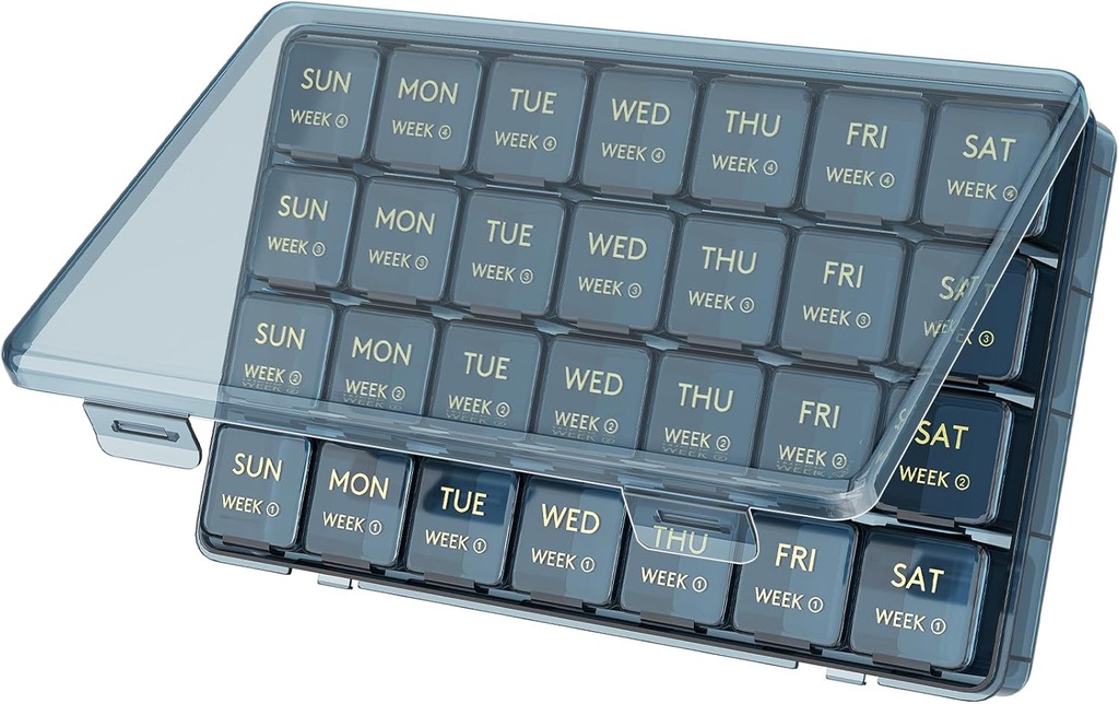 Lifewit Organizador Mensual de Pill, Caja de 28 Días, 4 Semanas Casos de un Mes, Grandes Compartimientos Organizador de Medicina para Vitaminas, Aceites de Pesca, Suplementos, Azul
