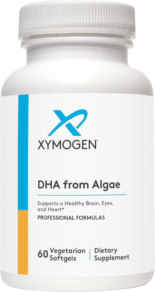 XYMOGEN DHA de Algae - DHA Omega-3 Suplemento - Apoyos Cerebro, Ojo, Corazón + Salud Inmunitaria (60 Softgels)