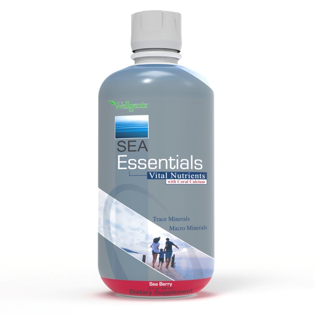 Wellgenix Sea Essentials Coral Calcium Liquid Vitamin for High Absorption - Suplemento Nutricional Multivitamina - Sea Berry Flavor 32 Oz