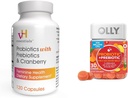 vH essentials Probiotics with Prebiotics and Cranberry Feminine Health Capsules Bundle with OLLY Probiotic + Prebiotic Gummy Digestive and Gut Health Chewable Supplement