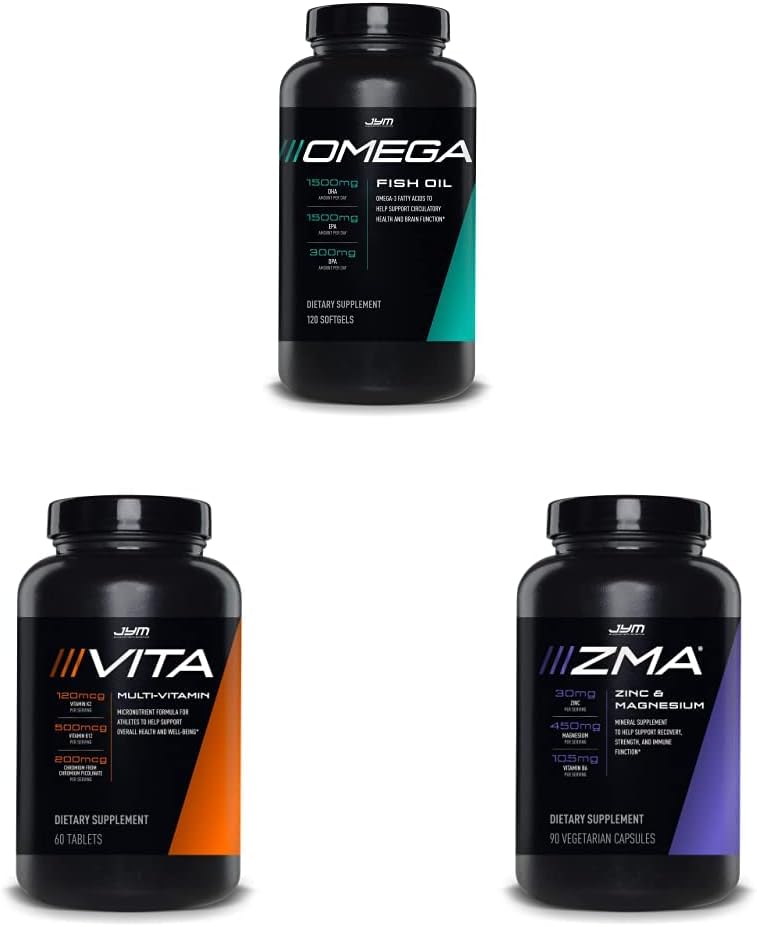 JYM Supplement Science Omega JYM Fish Oil + Vita JYM Sports Multivitamin & Mineral Support ZMA