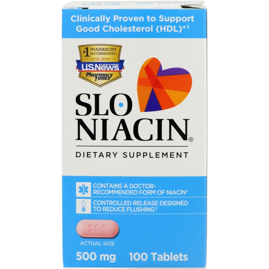 Slo-Niacin Vitamina B3 500 Mg - Lenta liberación Niacina para la salud del corazón, energía, piel de salud, niveles saludables de azúcar en sangre - 100 cápsulas