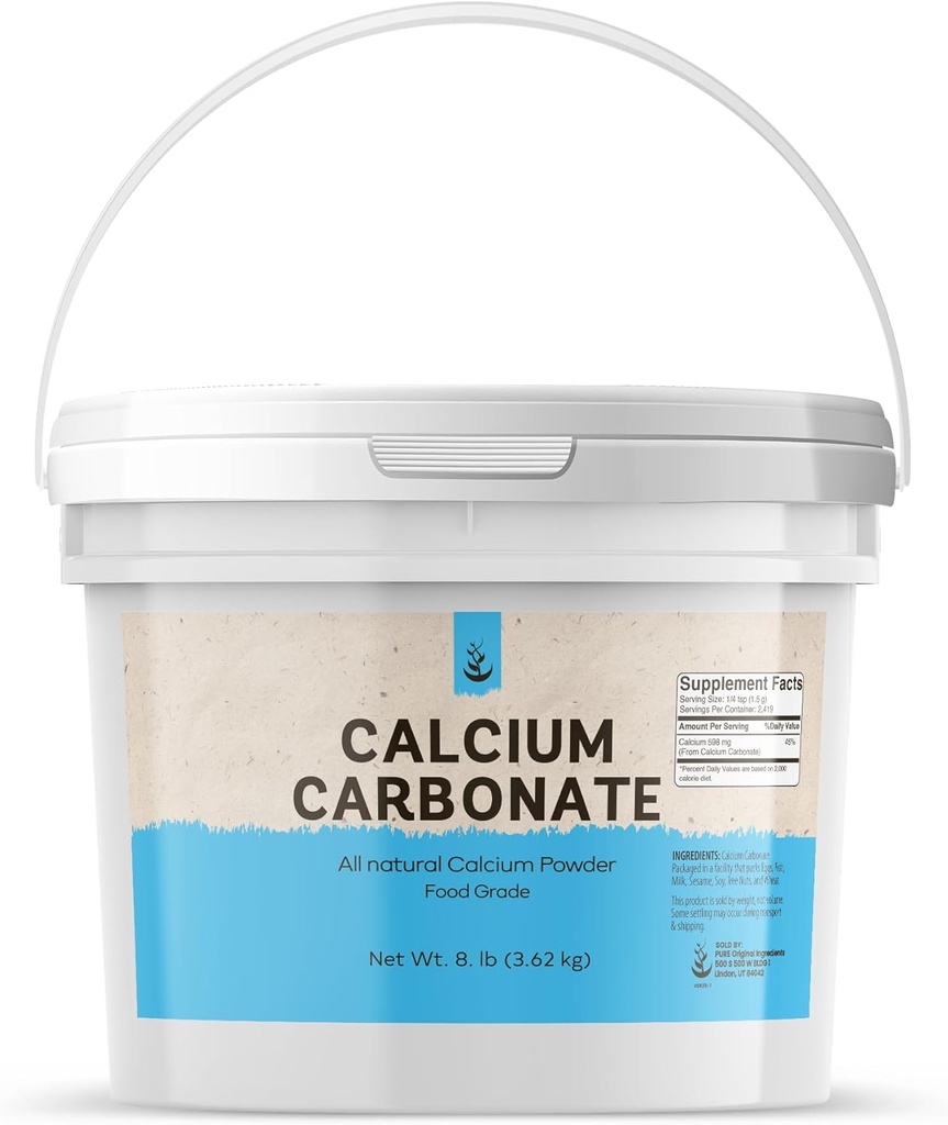 Ingredientes originales puros Calcio Carbonato Polvo (1 Gallon) Suplemento dietético, Preservativo Alimentario, Cubo de plástico reutilizable