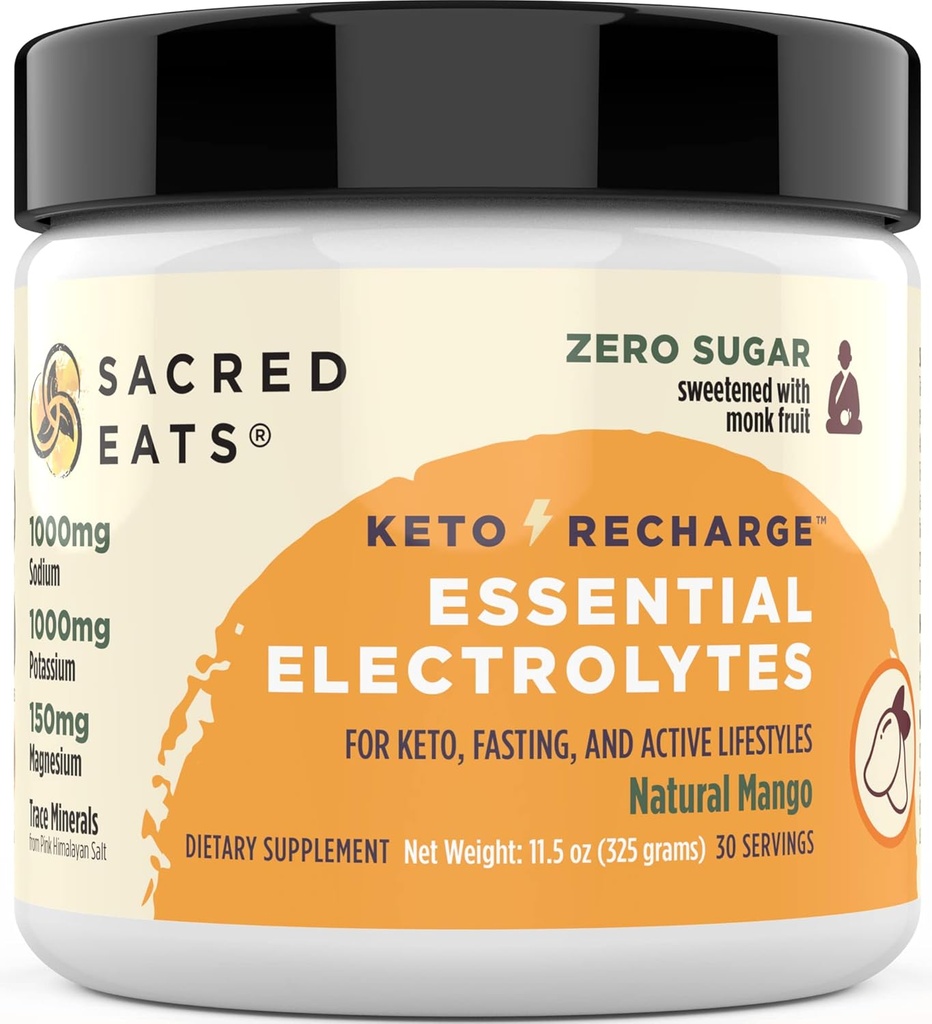 Keto Electrolyte Powder " Hydration Supplement TEN 1000mg Potassium " Sodium, 150mg Magnesium tención No Sugar " Stevia, Sweetened with Monk Fruit Only TEN Natural Mango (30 Servings)