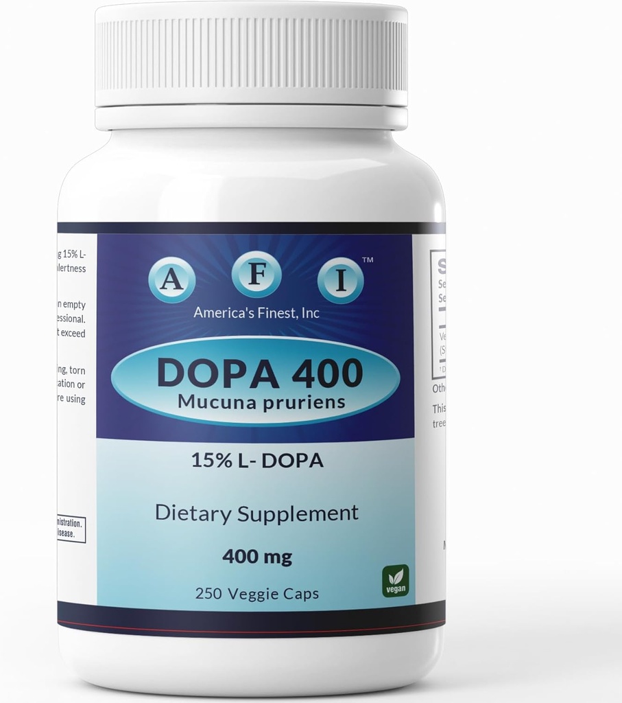 Mucuna Pruriens 400mg - 240 Veg Capsules - AFI DOPA 400 - Suplemento para el equilibrio positivo del humor, la claridad mental y la promoción de una sensación de bienestar - No GMO, Vegan, libre de gluten