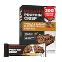 MUSASHI Protein Crisp Bar, 20g Protein, 4g Total Azúcares, Vanilla & Caramel, Post Workout y Snack On The Go, 12 Pack of 2.1oz (60g) Bares