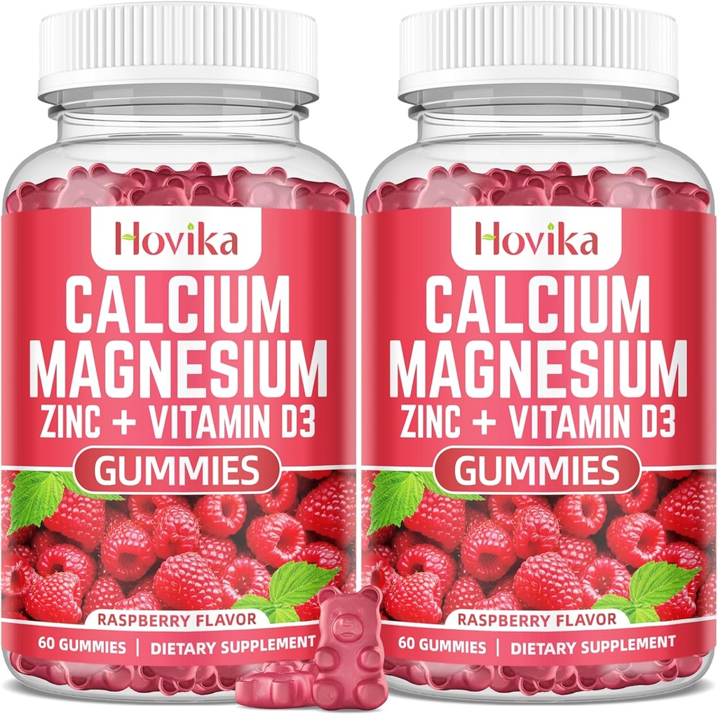 Calcio Magnesio Zinc Gummies con Potasio Vitamina C, B6, D3, K2 - Calcio para Hombres - Calcio Magnesio Zinc Multi Suplemento de Vitamina para Huesos, Músculos, Dientes, Calma, Mood - 2 Pack - 60 Cts