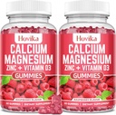 Calcio Magnesio Zinc Gummies con Potasio Vitamina C, B6, D3, K2 - Calcio para Hombres - Calcio Magnesio Zinc Multi Suplemento de Vitamina para Huesos, Músculos, Dientes, Calma, Mood - 2 Pack - 60 Cts