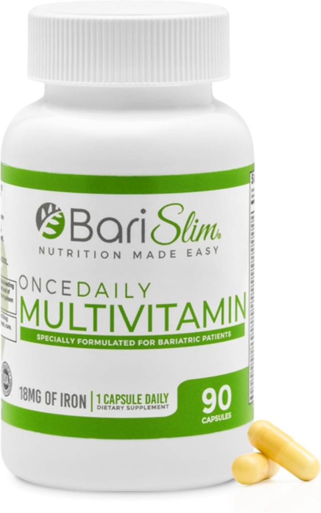 BariSlim Una vez Cápsula multivitamina diaria de Bariatric - 18 mg de Hierro - Vitamina Bariatrica &amp; Suplemento para Cirugía Post incluyendo Bypass gástrica &amp; Sleeve gástrica