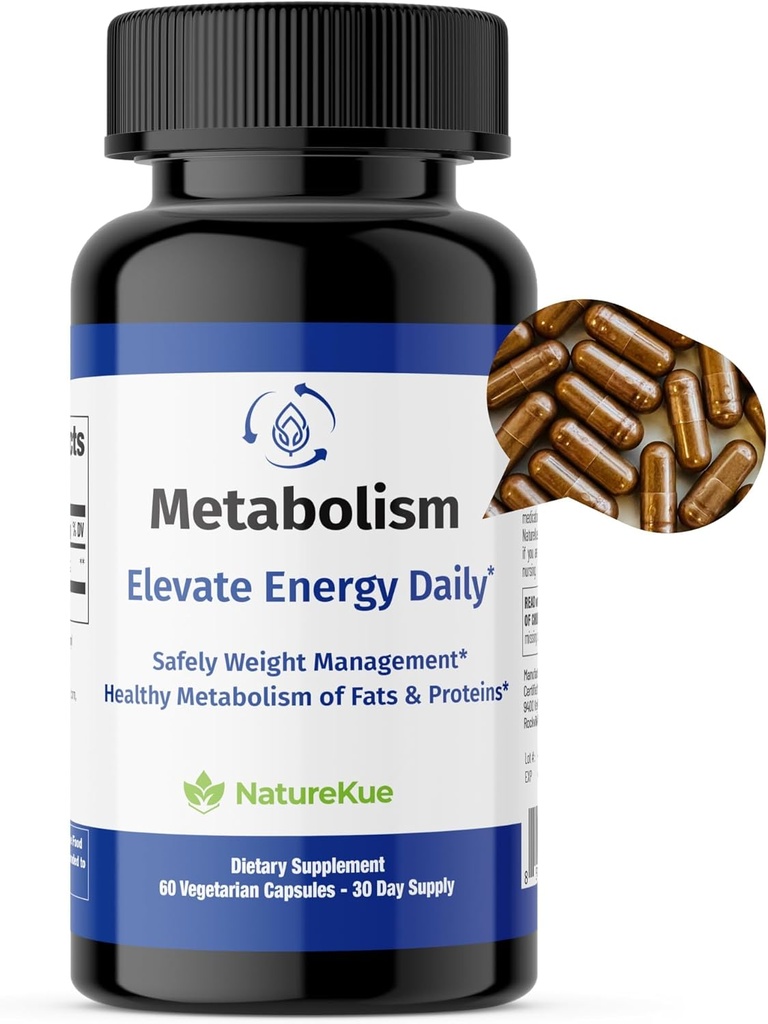 NatureKue Metabolism ← Gestión de Pesos Naturales " Energy Support " Immune " Digestive Health ← Puerh Tea Extract, Green Tea, Herbal Supplement for Metabolism Boost – 60 Vegetarian Capsules