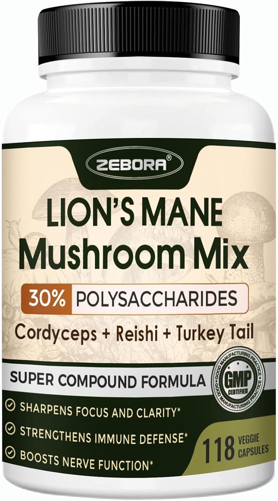 Leones Mane suplemento cápsulas - Suplemento de seta con Lions Mane, Cordyceps, Reishi, Turquía Tail, Shiitake - Lions Mane suplemento para la memoria, Focus &amp; Immune soporte - 118 Vegan setas cápsulas