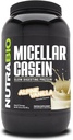 NutraBio Casein Protein Powder, Micellar Casien Powder, 25g Slow Digesting Protein, Helps Keep You Full, Overnight Muscle Recovery & Growth, BCAA & EAA, Gluten Free, Soy Free, 2lb Vanilla