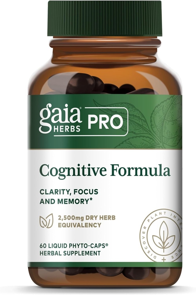 GAIA HERBS PRO Fórmula Cognitiva - Cerebro Salud &amp; Sangre Suplemento* - Circulación Apoyo Suplemento* con Fo-TI Root, Ginkgo Leaf, " Gotu Kola Leaf - 60 Liquid Phyto-Caps (30 Servimientos)