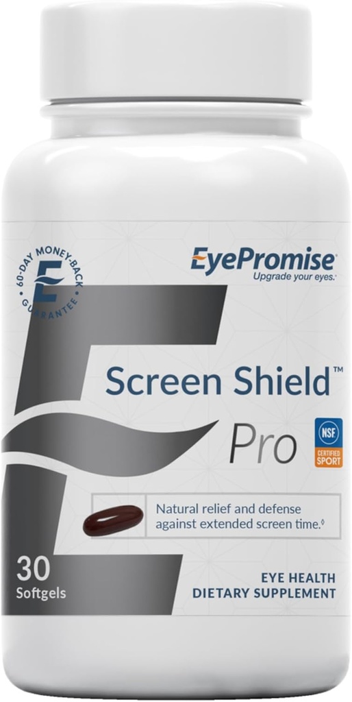EyePromise Screen Shield Eye Vitamin - 30-Count, 30-Day Supply - Suplemento Ojo con Omega 3s, Zeaxanthin, Lutein, Bilberry, Zinc &amp; Vitaminas para Ojos Cantados, Ojos Estrados