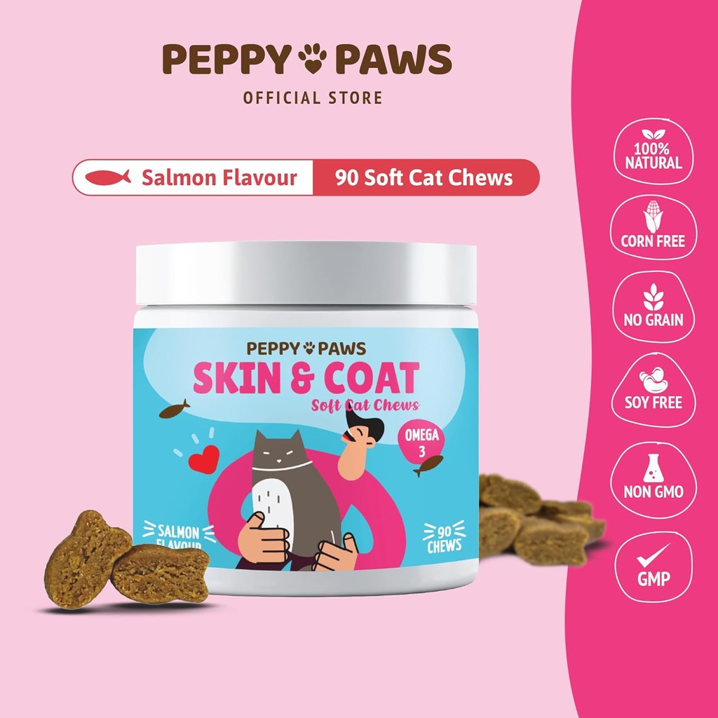 Piel " Coat Chews for Cats - 90 Soft Chews ← Salmon Flavor Silencio con Omega 3, Vitaminas " Biotin Suplemento Silencioso Soporta Shiny Coat, reduce el remolino " picazón " para Cat Dandruff " Alivio de la alergia