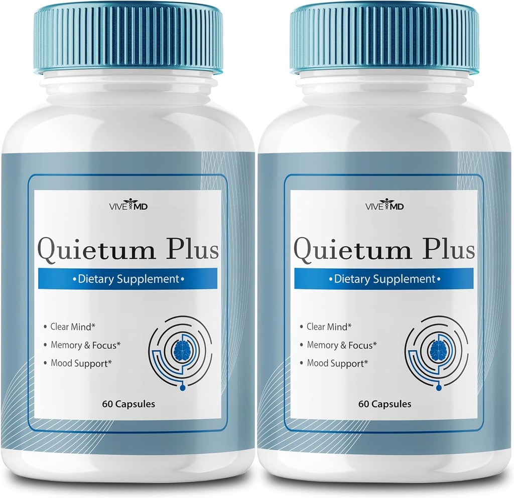 VIVE MD Quietum Plus Tinnitus Relief for Ringing Ears - Rapid Ear Ringing Relief, Clear Tinnitus, and Holistic Tinnitus Treatment with 60 Capsules per Bottle (2 Pack)