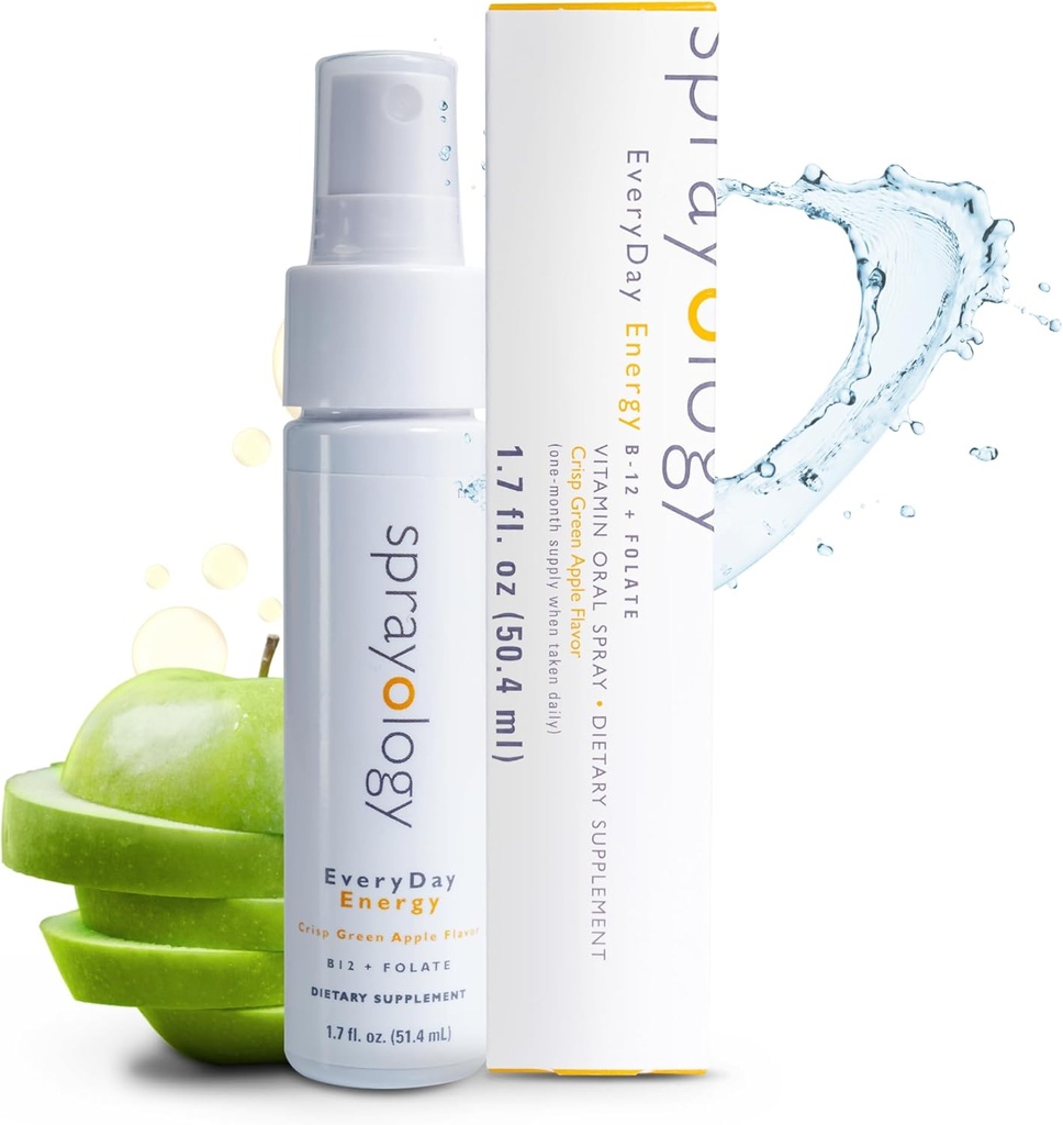Sprayology EveryDay Energy ← Vitamina B12 y Folate Supplement Spray ← Vegan Oral Spray for Energy, Metabolism & Brain Support TEN TO All-Natural, Gluten-Free > Lactose-Free 30 Day Supply (1.7 fl oz)