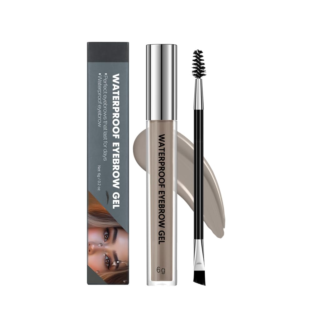 Waterproof Eyebrow Gel, Quick Drying Long Lasting Smudge Proof Formula for Creating Natural Looking Brows, Easy Application for All Skin Types (Smoky grey, Large)