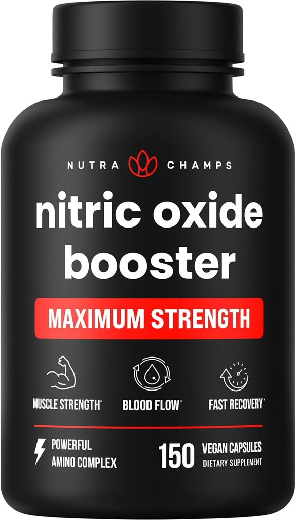 NutraChamps Nitric Oxide Suplemento, L-Arginine, L Citrulline Malate, AAKG, Pine Bark, Grape Seed Extract, Extra Strength Nitric Oxide Booster, Nitric Oxide Pills, Strength, Energy, Blood Flow