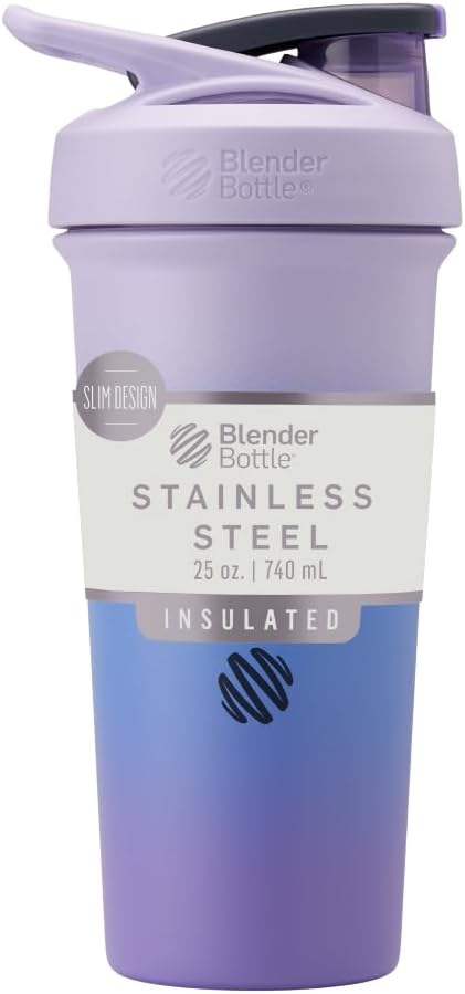 BlenderBottle Sport Sleek Acero Insulado Botella con Wire Whisk, 25 onzas, Lavender Ombre – Protein Shakes " Hydration for Athletes & Fitness Enthusiasts, Easy Mixing, Slim Easy to Hold, Keeps Drinks Cold, Lockable Lid