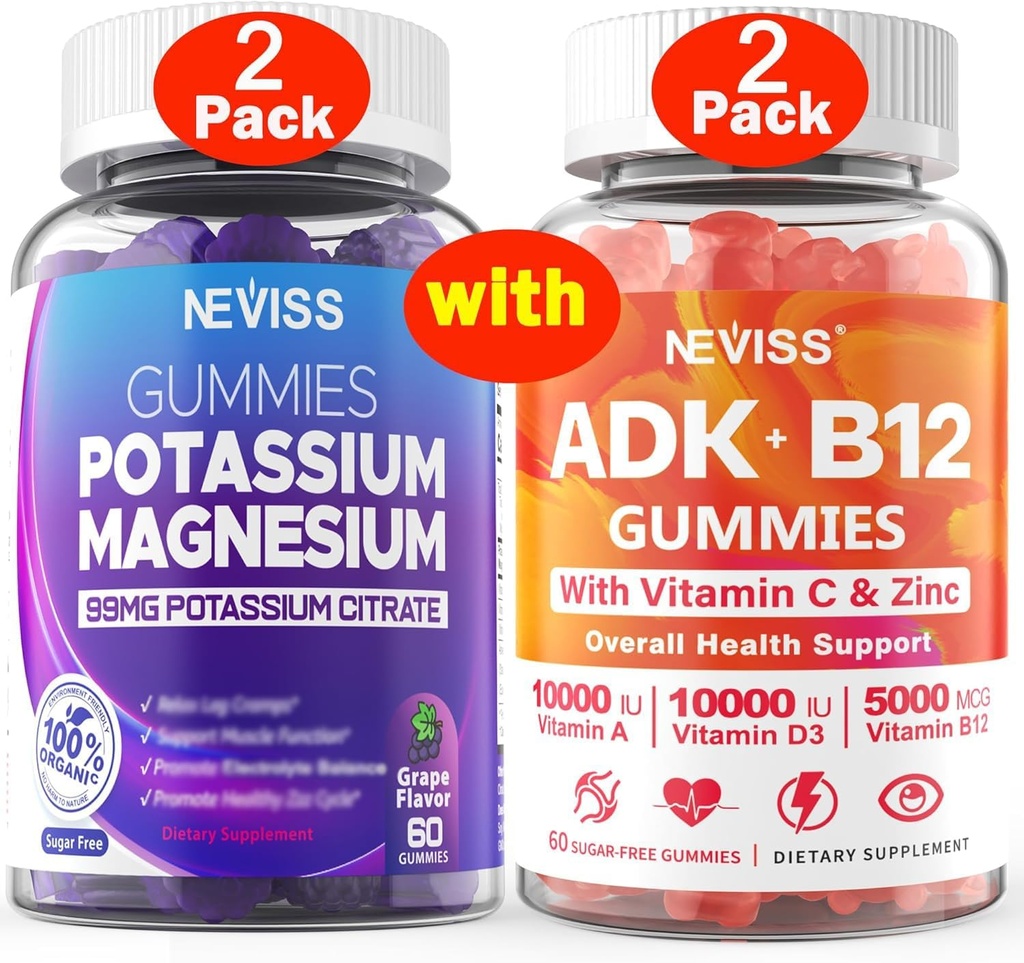 2Pack Potasio Magnesio + 2Pack Vitamina ADK con B12 Gummies