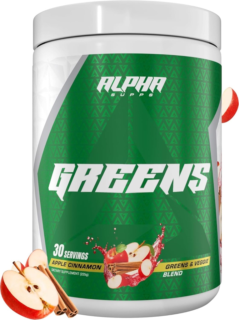Supps alfa - Suplemento de verdes alfa ← Frutas " Vengetable Superfood Powder ← Más de 40 Ingredientes Naturales Basados en Plantas Anteriores Prebiótico " Apoyo Digestivo Probiótico Blend - 30 Servimientos (Apple Cinnamon)