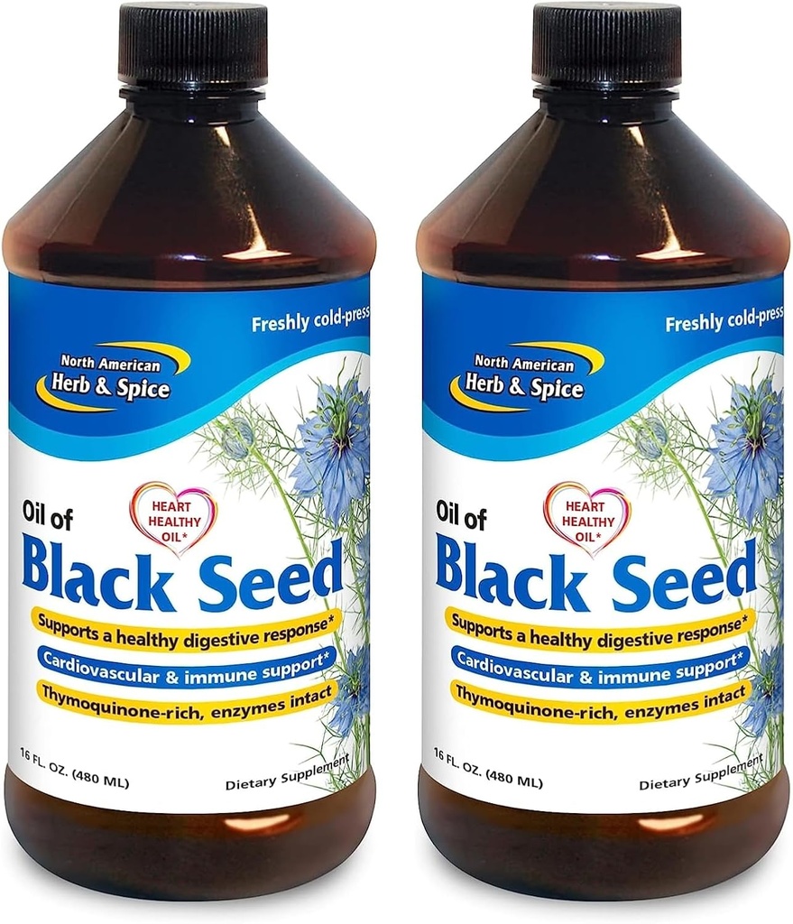NORTH AMERICAN HERB &amp; SPICE Black Seed Oil - 16 fl oz, Pack of 2 - Digestive &amp; Immune Support - Non-GMO - 192 Total Servings
