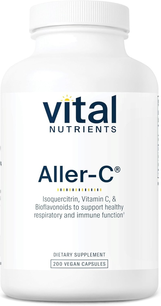 Vital Nutrients Aller-C ← Vegan Respiratory and Sinus Function Support* under Isoquercitrin, Bromelain, Bioflavonoids, " Vitamin C TEN Gluten, Dairy, Soy Free Supplement tención 200 Capsules