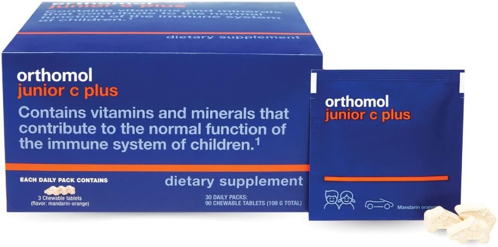 Orthomol Immun Junior C Plus, Multivitamina de Kid, Tangerine Flavor, 30-Day Supply