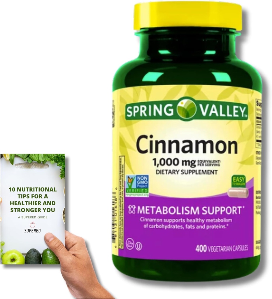 Suplemento dietético de Spring Valley - 1000mg, 400 cápsulas vegetarianas + 'Guía Nutricional'