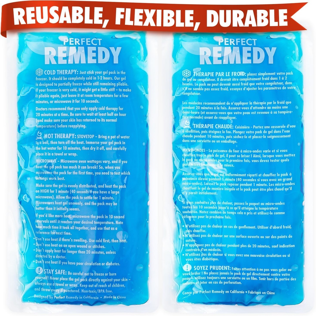 Paquete de hielo de 2 patas perfecto para lesiones Reutilizable, caliente &amp; frío paquete que es Durable, suave &amp; flexible, rápido alivio & recuperación (Blue, Reg 2PK)