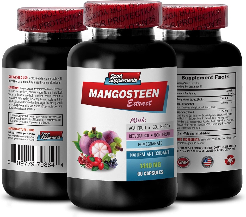 Mangosteen Capsules - Mangosteen Extract Complex 1440MG - Natural ANTIOXIDANT - Mangosteen Supplements - antioxidants Supplement Organic - Mangosteen Extract - Mangosteen Extract Capsules - 1B 60Caps