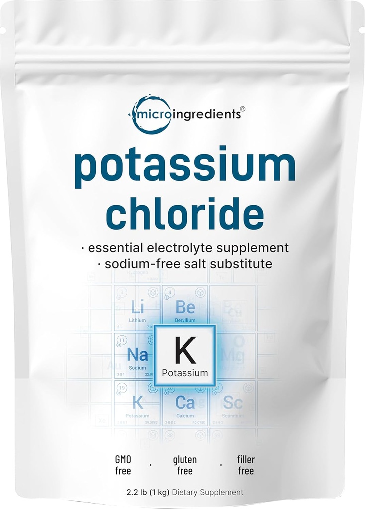 Powder de cloruro de potasio, 1 KG (35 Ounce) ← Substituto de Salt " Essential Hydration Electrolyte Suplemento Silencioso apoya el equilibrio mineral, el corazón, la salud conjunta e inmunitaria.