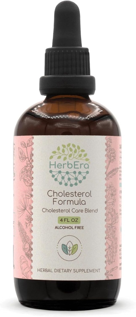 HerbEra Cholesterol Fórmula B120 Extracto libre de alcohol Hoja Artichoke, Hoja de Hawthorn y Flor, Semillas de Fennel, Root de Turmeric, Aswagandha Root, Amla Berry. Cholesterol Care Blend 4 Fl Oz