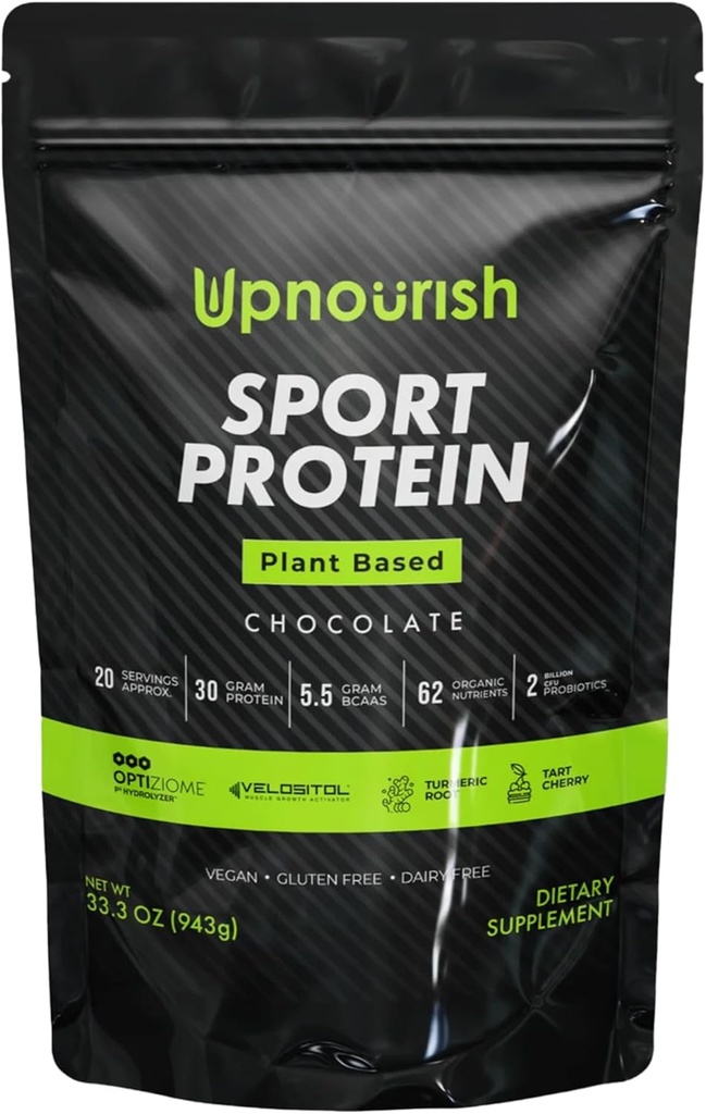 Vegan Sport Protein Powder Chocolate 20 porciones – 30g Planta de Proteína Basada, VELOSITOL, BCAAs, Ecológicos Verdes & Frutas, Probióticos, Cereza de Tarta para la Recuperación de Postes, Informar a Sports Certified Keto
