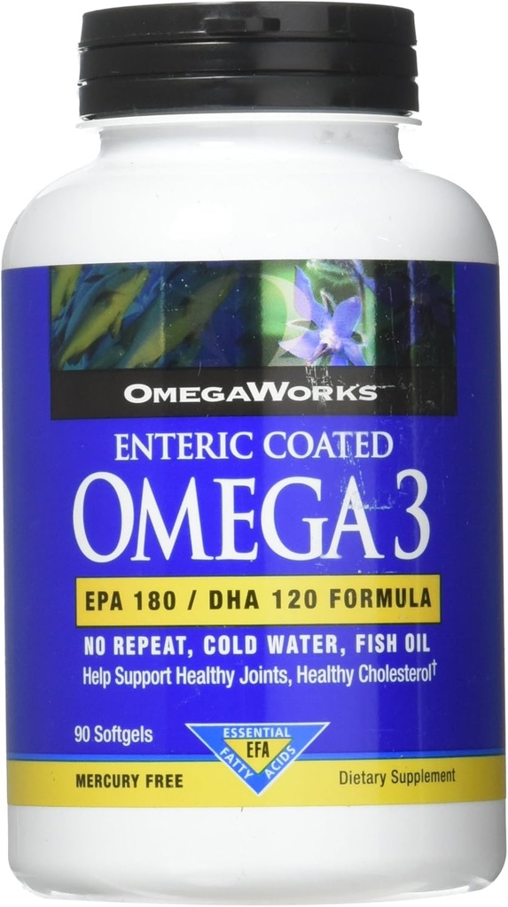 OmegaWorks Super Omega 3, EPA / DHA Ácidos grasos, Juntas saludables, Enteric Coated 90 softgels, 90 porciones