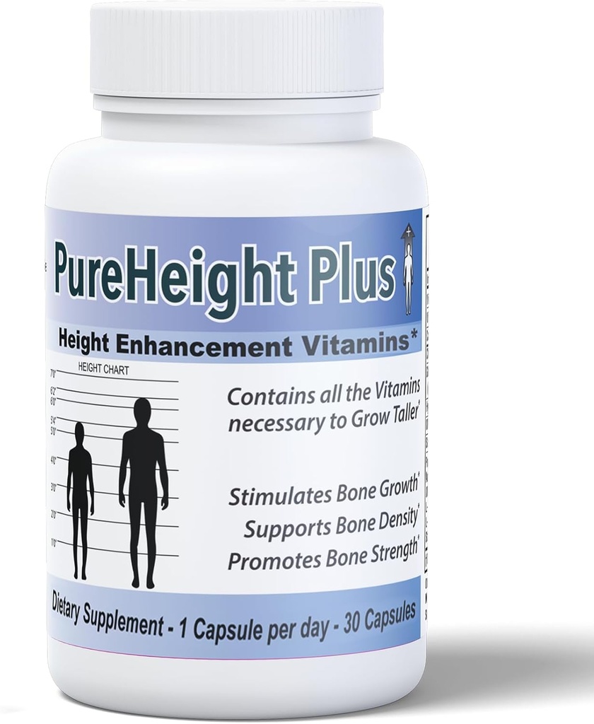 PureHeight Plus #1 Doctor Recomendado Mejora de la Altura Suplemento - Crecimiento Vitaminas para Niños, Adolescentes &amp; Adultos - Aumentar la Fuerza y Densidad de los Huesos - Altura Vitaminas Enhancer Crecimiento rápido