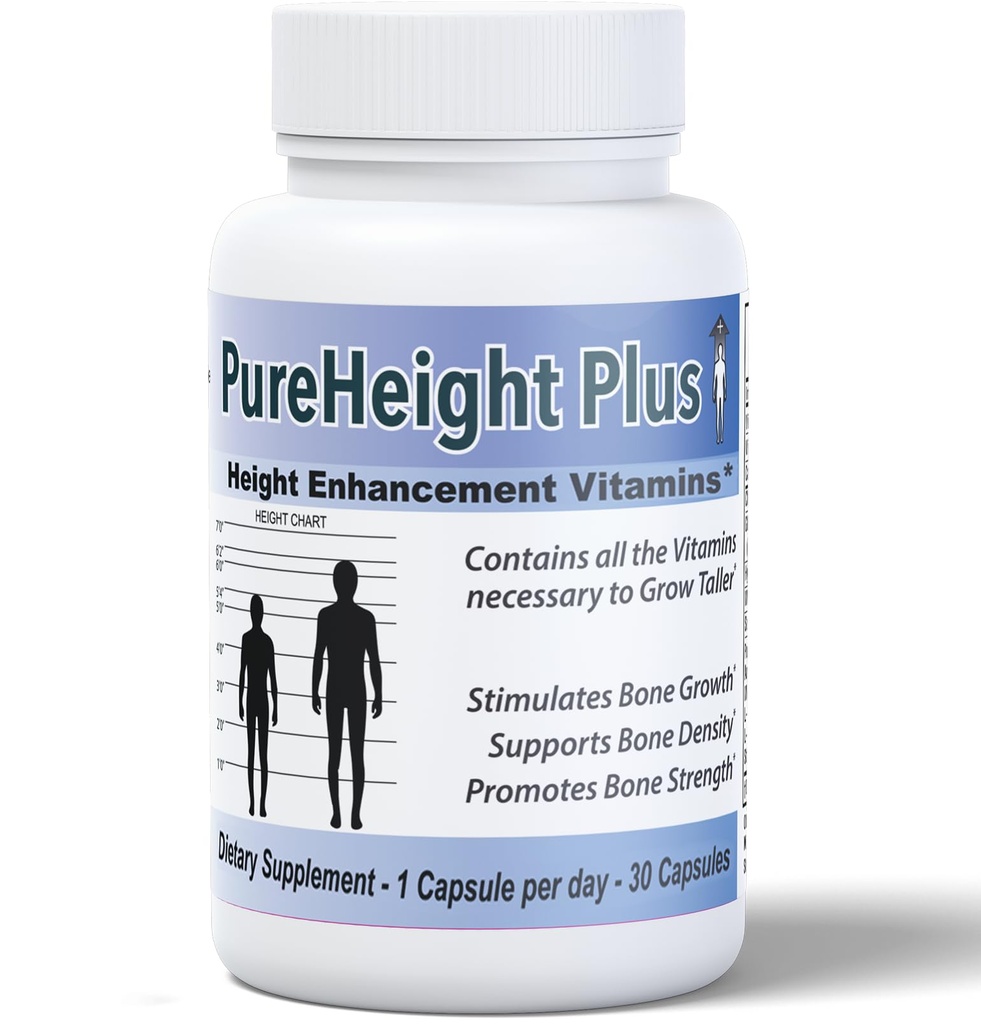 PureHeight Plus #1 Doctor Recomendado Mejora de la Altura Suplemento - Crecimiento Vitaminas para Niños, Adolescentes &amp; Adultos - Aumentar la Fuerza y Densidad de los Huesos - Altura Vitaminas Enhancer Crecimiento rápido