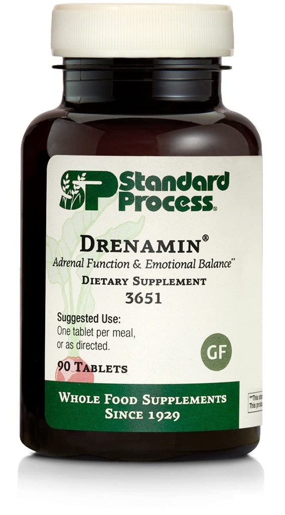 Standard Process Drenamin - Adrenal Function Supplement for Healthy Stress Response - Supports Healthy Energy Production & Metabolism - Gluten-Free, Non-Dairy & Non-Soy - 90 Tablets (90 Servings)