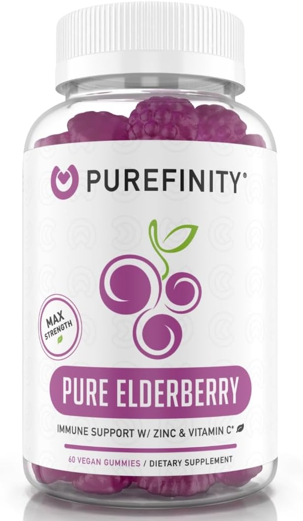 PUREFINIDAD Gummies de arándano con Sambucus, Vitamina C y Zinc – Tu suplemento diario perfecto para adultos y niños – Gluten Gratis, No GMO, Vegan, 60 Cuenta