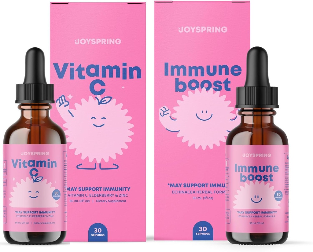JoySpring Immune y gotas de vitamina C para niños