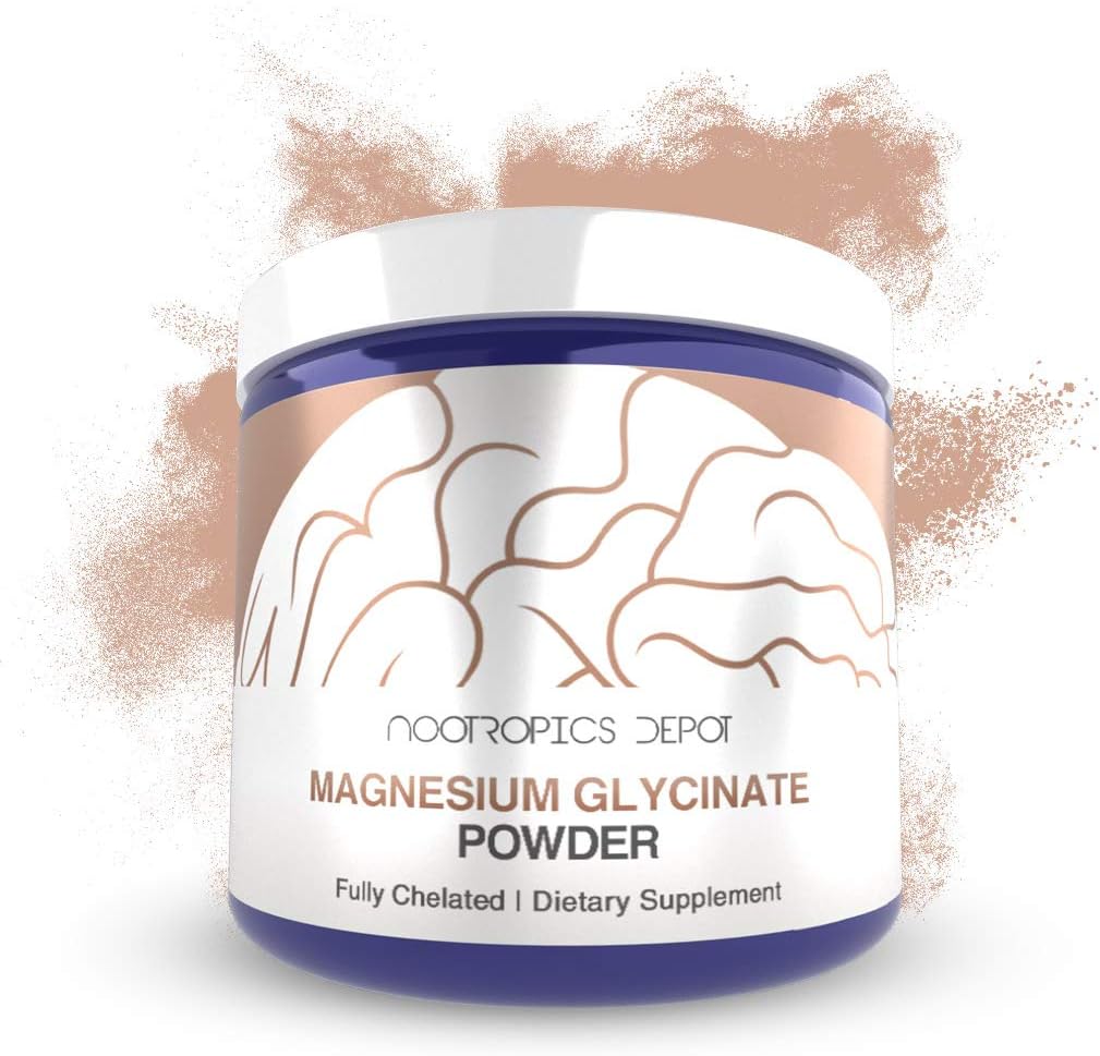 Nootropics Depot Magnesium Glycinate Powder TEN 250 Grams TENIDO Suplemento Mineral Silencio Magnesio Suplemento ANTE Soporta Corazón, Muscle, Nerve y Bone Health