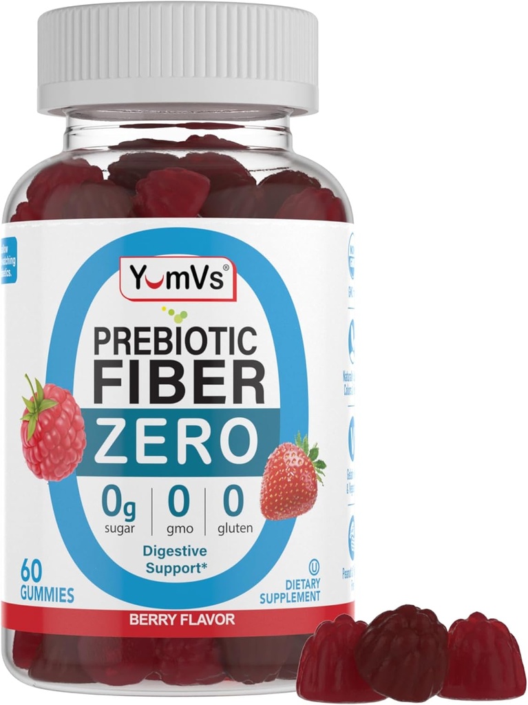 YumVs Gummies de fibra libre de azúcar para adultos – 4g suplemento de fibra prebiótica Gummies para la salud digestiva de Gut – Keto Friendly, Vegan, Gluten Free, Non-GMO – Gran sabor de baya de Cata – 60 Conde