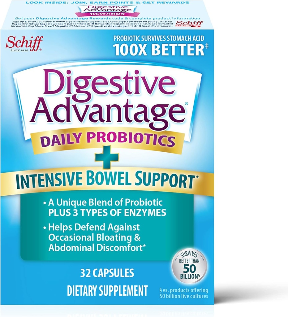 Beneficios Digestivos Probióticos para la Salud Digestiva y Soporte Intensivo del Tazón, Probióticos para Hombres Mujer con Enzimas Digestivas, Apoyo a la Salud Ocasional, Capsules 32ct