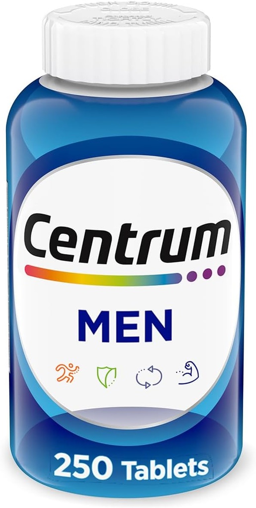 Centrum Multivitamínico para Hombres, Multivitamínico/Multimineral Suplemento con Vitamina D3, B Vitaminas y Antioxidantes, Gluten Free, No GMO Ingredientes - 250 Condes