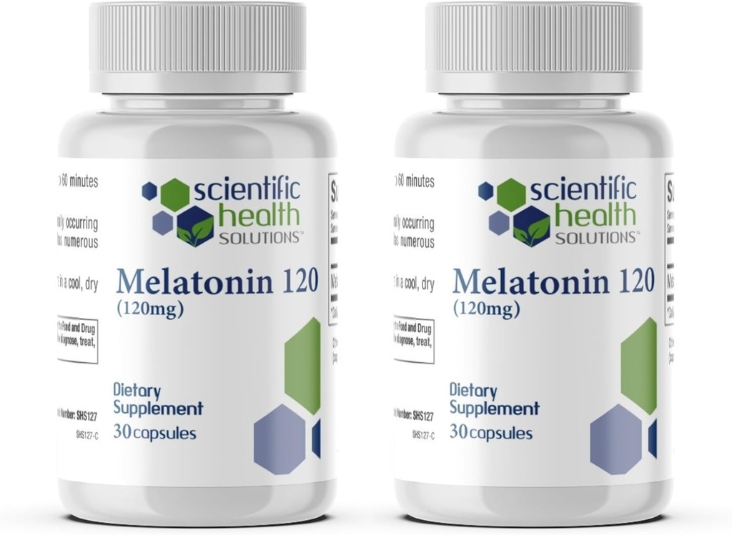 Melatonina 120mg ← Melatonina de dosis única en cápsulas fáciles de cambiar Ø Vegan, no Gluten-Free ← US-Made Extra Strength Melatonin (2-Pack)