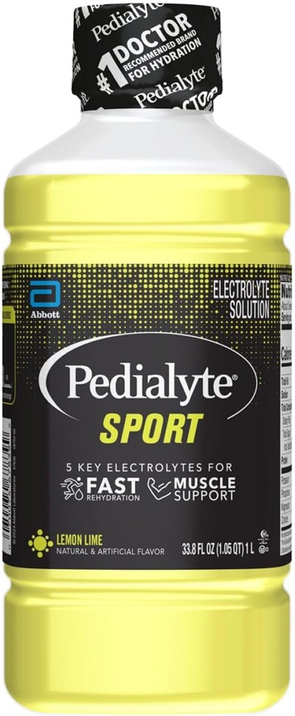 Pedialyte Sport Electrolyte Solution ← 5 Key Electrolytes for Muscle Support ← Fast Hydration for Before, During, " After Exercise peru Lemon Lime, 1 Liter